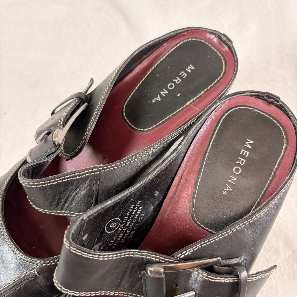 Merona Black Leather Mary Jane Mules Square Toe Block Heel 8 Witchy Whimsygoth - Picture 7 of 10